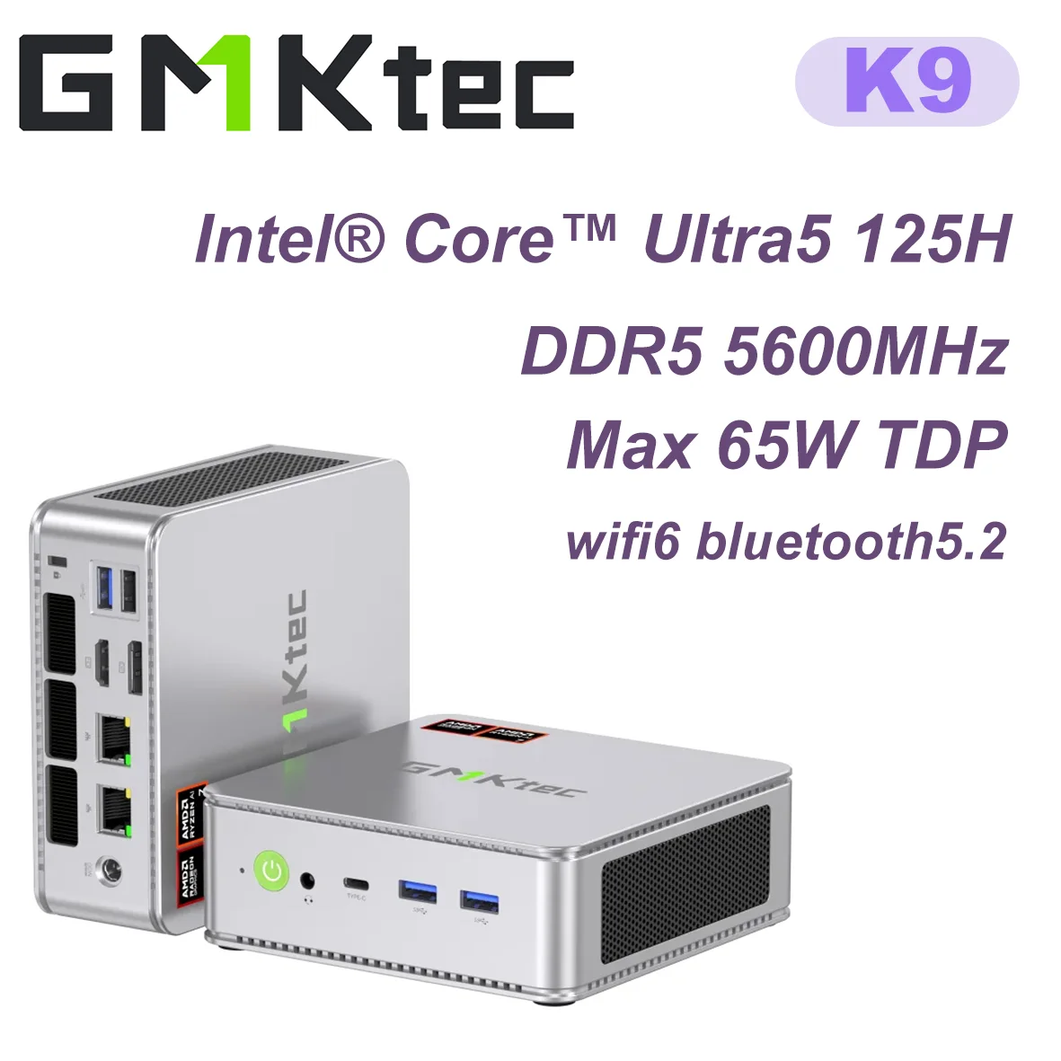 GMKtec ̴ PC ӿ ǻ, K9  ھ Ʈ 5 125H PC,  11 DDR5 5600Mhz PCIe4.0 Nvme SSD, WIFI6 BT5.2
